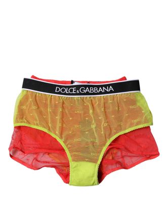 Dolce & Gabbana Womens Red Yellow Tulle Mid Waist Panty Underwear Nylon Elastane Clothing