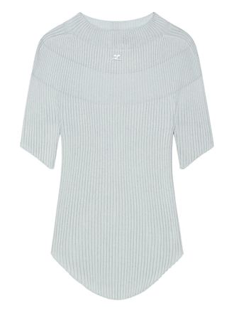 Courr&egrave;ges Geribbelde top met korte mouwen - Blauw