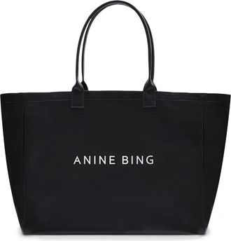 Anine Bing Leo Black Coated Canvas Tote Bag