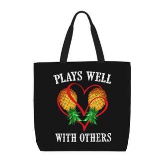 Generic Women Handbag Upside Pineapple Play Well With Others Tote Bag Fashion Retro Shopping Bags, For School, Wedding, Birthday, Christmas, Daily