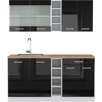 Vicco Cocina Vers&aacute;til R-line, Negro Brillo/blanco, 160 Cm, Et Roble