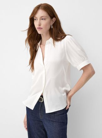 Contemporaine Womens Puff-sleeved satiny loose shirt
