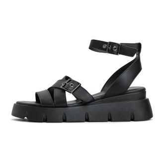 Cesare Gaspari Schoenen, Dames, Zwart, 39 EU, Leer, Platform Sandalen