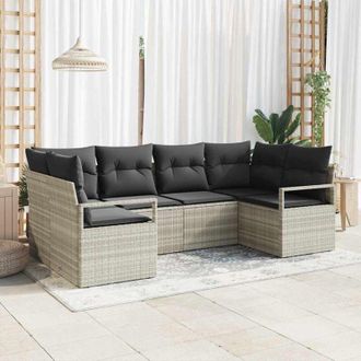 vidaXL Conjunto De Sof&aacute; De Jard&iacute;n 6 Pcs Gris Claro Polirat&aacute;n Vidaxl