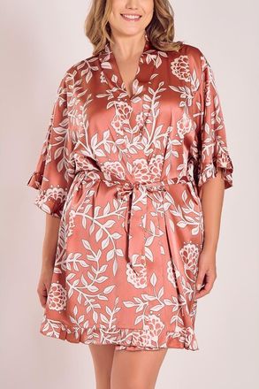 iCollection Floral Satin Robe in Dusty Rose at Nordstrom, Size 2X