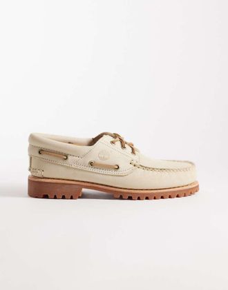 Timberland Authentic - Scarpe da barca beige chiaro in nabuk a 3 occhielli-Neutro