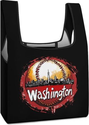 Generic Baseball Fans Washington Shopping Bag Reusable Grocery Tote Bag Foldable Handbag for Travel Picnic