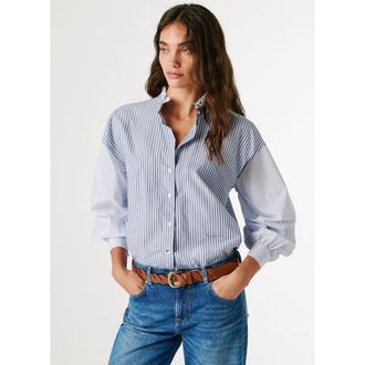 Pepe Jeans London Gestreept overhemd, Mao kraag, ruches