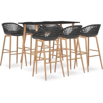 vidaXL Mesa Alta Y Taburetes De Bar 7 Piezas Negro Y Gris Vidaxl