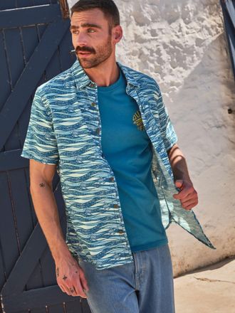 Fat Face FatFace Blue Short Sleeve Turtle Print Shirt