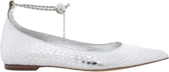 Ferragamo Snake-Embossed Pointed-Toe Ballet Flats, Size 7 C