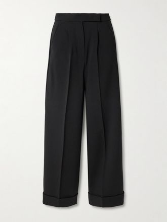Max Mara Pantaloni A Gamba Larga In Misto Lana Con Pinces - Nero