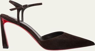 Christian Louboutin Condora Suede Ankle-Strap Red Sole Pumps