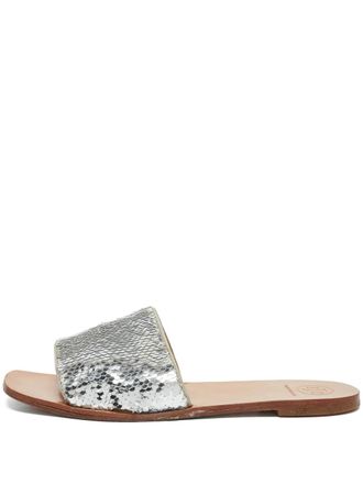 Tory Burch pre-owned sequin-embellished flat sandals - women - Sequin/Leather/Rubber/Leather - 38.5 - Silver