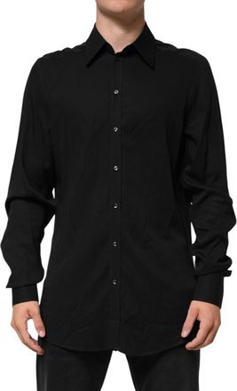 Dolce & Gabbana Black Viscose Long Sleeve Formal Dress Mens Shirt