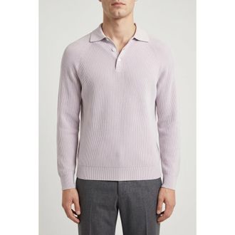 Brunello Cucinelli Light Purple Cotton Polo Sweater, Brand Size 58 (US Size 48)