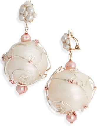Isshī Caged Faux Pearl Drop Clip-On Earrings in Pearly Pink at Nordstrom
