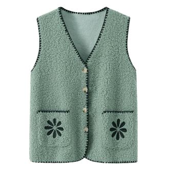 Generic Womens Sleeveless Jumpers Vintage Sweater Vest Knitted Waistcoats Crochet Gilets Sleeveless Knitted Cardigan Boho Chic Knitwear V-Neck Knit Jacket Ves