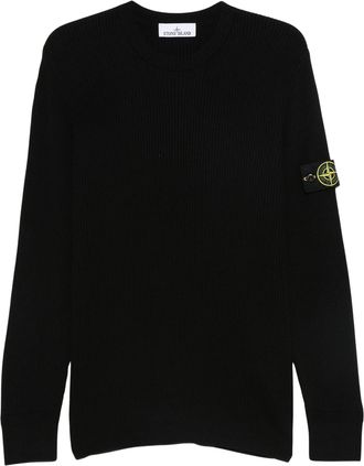 Stone Island Ribbed Virgin Wool Sweater with Iconic Compass Badge