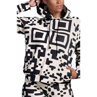Dai Moda QR Code Print Modal Blend Hoodie in Cream at Nordstrom, Size Medium