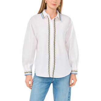 Parker Embroidered Long Sleeve Button-Up Shirt in Bright White at Nordstrom Rack, Size X-Large