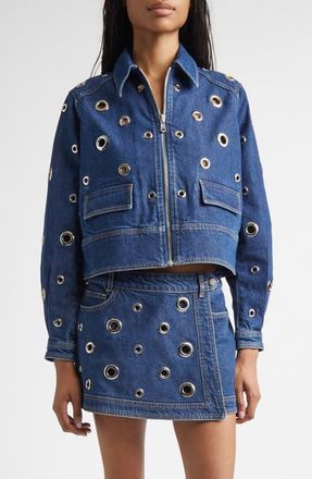 Cinq &agrave; Sept Harriet Denim Grommet Jacket in Tide at Nordstrom, Size X-Large
