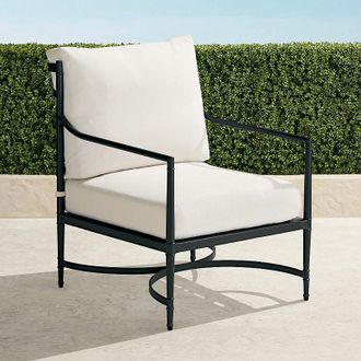 Frontgate Angelina Lounge Chair with Cushions in Jet Black Aluminum - Standard, Vista Boucle Alabaster - Frontgate
