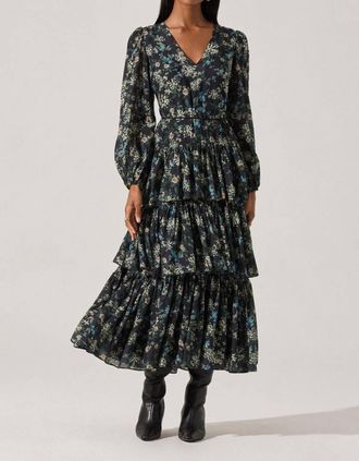 Astr Franchesca Tiered Ruffle Floral Maxi Dress In Black Green Floral