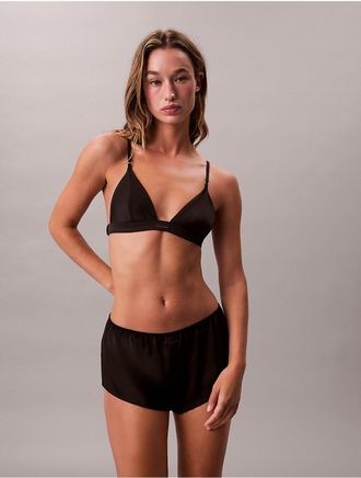 Calvin Klein Womens Signature Satin Unlined Triangle Bra - Black - XS