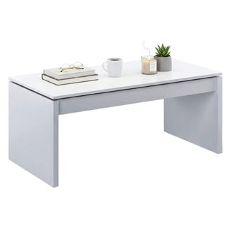 Dmora Mesa De Centro Dlenzin, Mesa De Centro Con Tapa Elevable, Mesa De Centro Para La Sala De Estar, 102x50h43/54 Cm, Blanco Brillante - Dmora