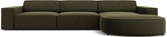 BLOOMINGLOFT 4-Sitzer Design Ecksofa Jodie mit abgerundeter Chaiselongue rechts - Samtbezug