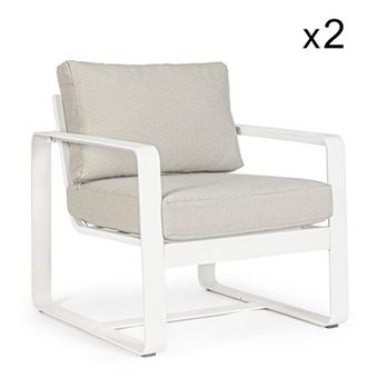 Konte Design Conjunto de 2 sillones de aluminio blanco y tela gris t&oacute;rtola