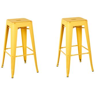 Beliani Beliani - Conjunto De 2 Taburetes De Bar Amarillo Dorado 76 Cm Apilables Industrial Cabrillo