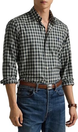 Polo Ralph Lauren Classic Fit Gingham Sanded Twill Button-Down Shirt in Blue Green Multi at Nordstrom, Size Xx-Large
