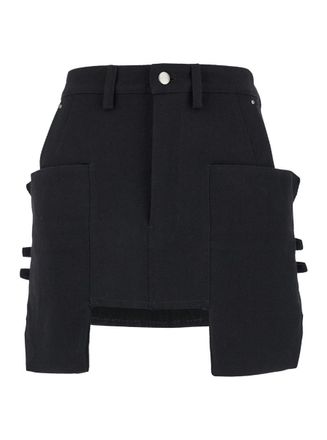 Rick Owens Stefan Black Mini-Skirt With Patch Pockets In Wool Woman