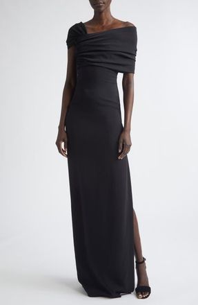 Oscar De La Renta Draped Sleeve Stretch Cady Gown in Black at Nordstrom, Size 10