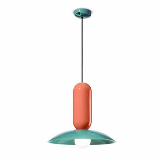 Ferroluce Suspension Lamp Pau Turquoise + Orange Pokè