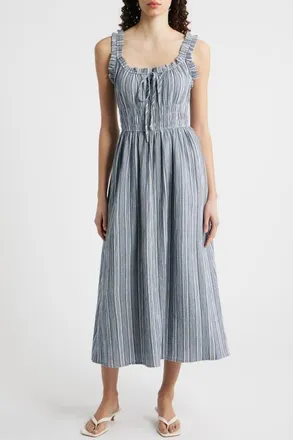 FRNCH Obea Variegated Stripe Organic Cotton Sundress in Bleu Jean at Nordstrom, Size X-Small