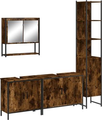 vidaXL Vidaxl - Set De Muebles Ba&ntilde;o 4 Pzas Madera Contrachapada Roble Ahumado