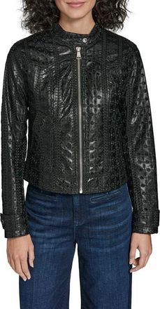 Karl Lagerfeld Eyelet Faux Leather Jacket in Black at Nordstrom, Size X-Small