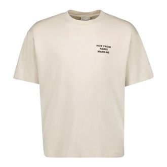 Dr&ocirc;le de Monsieur T-Shirts, male, Beige, Size: XL Casual Cotton T-shirt with Slogan