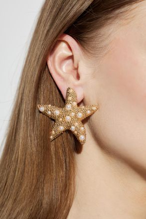 Self Portrait Earrings With Shimmering Crystals, Womens, Gold