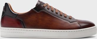 Magnanni Men & apos;s Amadeo Burnished Leather Low-Top Sneakers