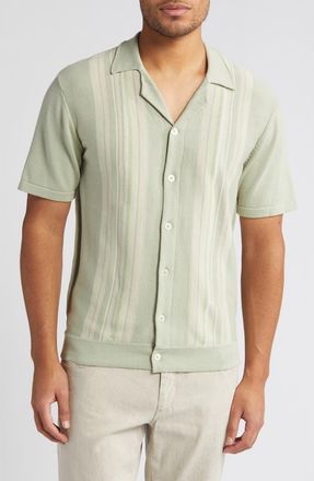 Rails Silas Stripe Cotton Knit Camp Shirt in Sage Iridescent Multi at Nordstrom Rack, Size Xx-Large
