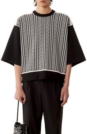 Lanvin Loose-Fit T-Shirt In Silk And Cotton Jacquard in Black/ecru at Nordstrom, Size X-Large