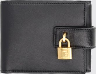 Balmain Portafoglio a libro in pelle di vitello liscia con lucchetto