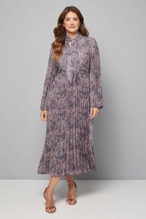 Wallis Womens Pleated Pussybow Flare Midi Dress - Natural - Size 14 UK