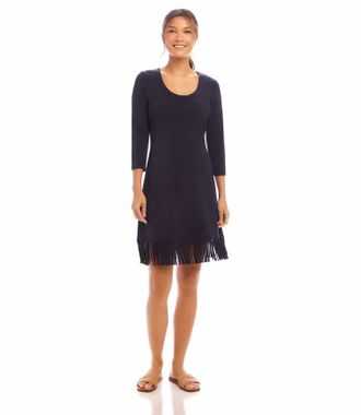 Karen Kane Nerissa Three Quarter Sleeve Fringe Hem Mini Dress In Navy
