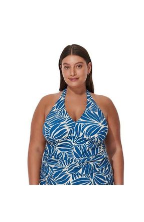 Gottex Comeback Plus Size Halter Tankini Top in Petrol-White at Nordstrom, Size 22
