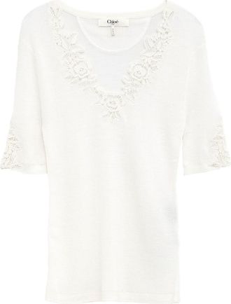 Chloé Wool Knti Top With Lace Guipure